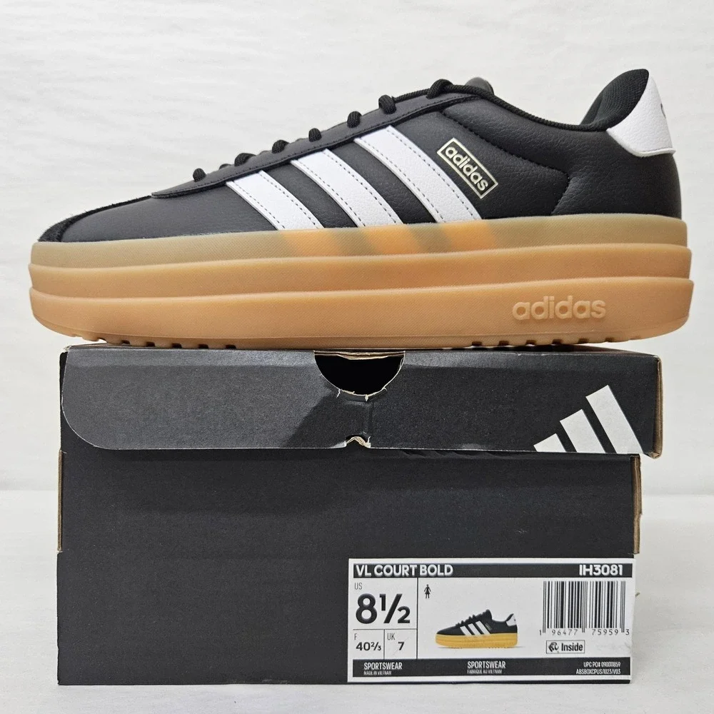 Adidas‎ VL Court Bold Platform Sneakers IH3081 Black White Gum Women's Size 8.5